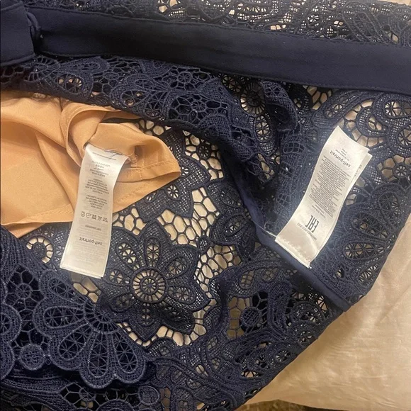 Self Portrait White Collar Navy Lace Midi Dress Size 8 - Picture 11 of 16